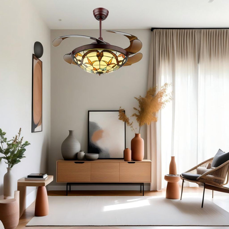 42 Inch Tri Color Dimming Strip With Remote Control Adjustable Fan Pendant Light
