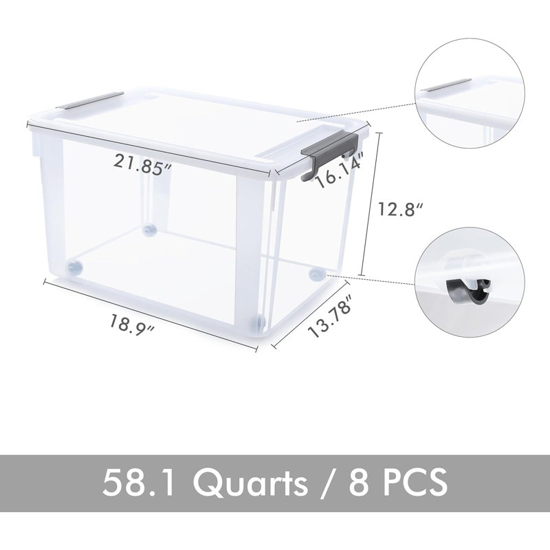 58 Qt Clear Storage Bin With Lid Stackable Container Organizes (Set of 8)