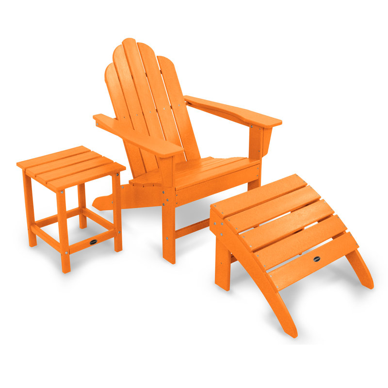 POLYWOOD Long Island Adirondack 3-Piece Set, Tangerine
