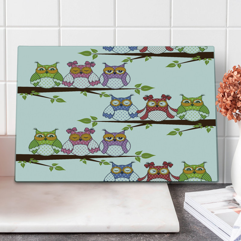 Ambesonne Owls Cutting Board Large Size Birds on Tree Branches Multicolor