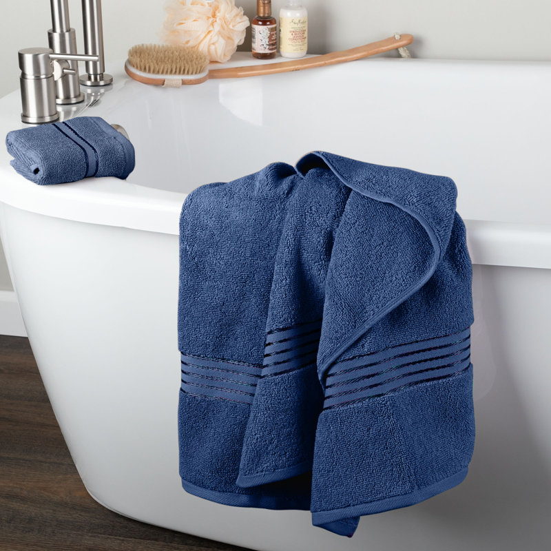 Jordan-Dale Cotton Bath Towel Set - Bathroom Accessories with Machine Washable Towels, Navy, 6 Piece Towel Set