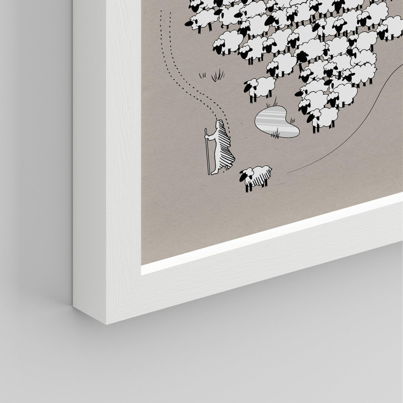 «Mouton noir et blanc fantaisiste» sur papier, Blanc, H 10 po x l 8 po
