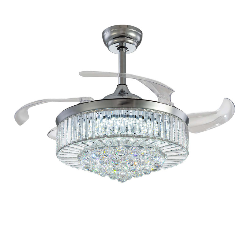 Presnell Dimmable Crystal Ceiling Fan with LED Lights and Remote Control, 48"