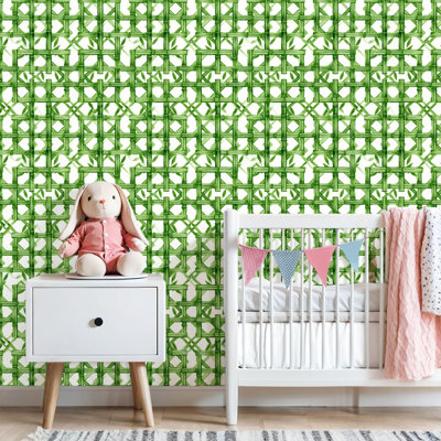 Peel and Stick Wallpaper Green Bamboo Geometric Intricate Lattice Design Contact Paper Removable Self Adhesive Wall Mural Wall Decor for Bedroom Kitchen Cabinets 17.7in x 118in