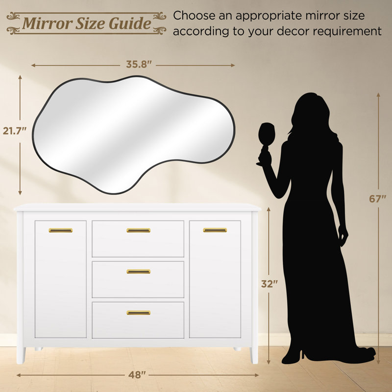 Metal Wall Mirror, Black, 43" x 26"