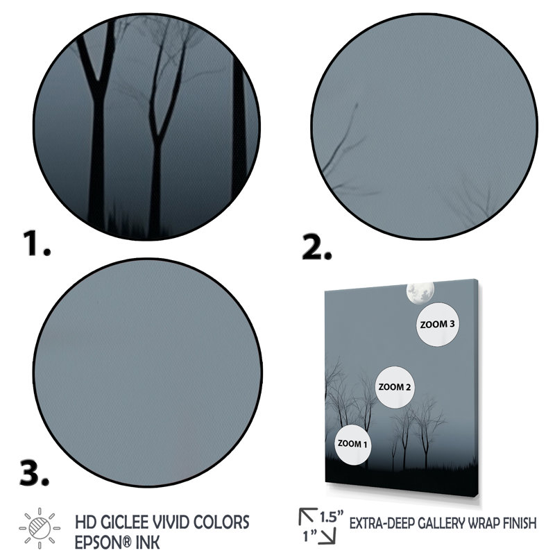 Pleine lune mimimalisme avec arbres éloignés - impression, Toile tendue, H 44 po x l 34 po x P 1,5 po