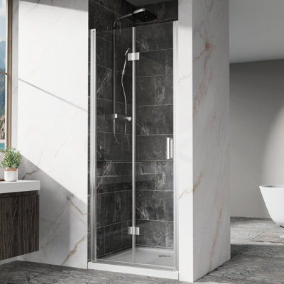 32 In. Wide Bi - Fold Pivot Glass Shower Door With Finish, Easy Clean Glass, And Professional E Commerce Packaging X 72 High Zinc Alloy Handles Hinges, Tempered