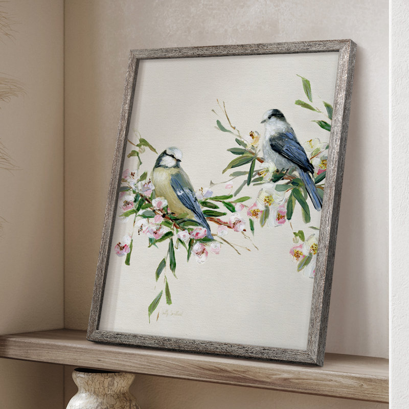 Songbird Duo I, reproduction encadrée - bois massif, H 15 po x l 12 po