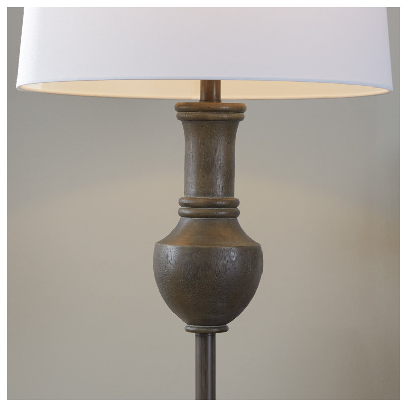 Lampe sur pied contemporaine 61 "avec base en polyrésine gris acide et abat-jour en lin blanc