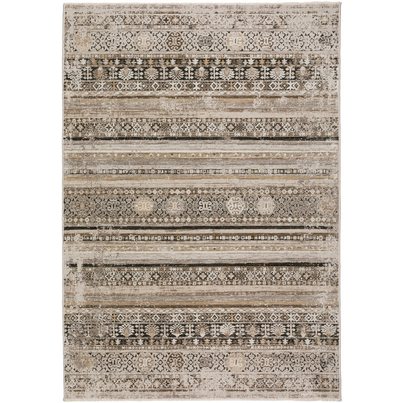 Tapis rayé tissé à la main brun / noir, Rectangle 3 pi 3 po x 5 pi 3 po