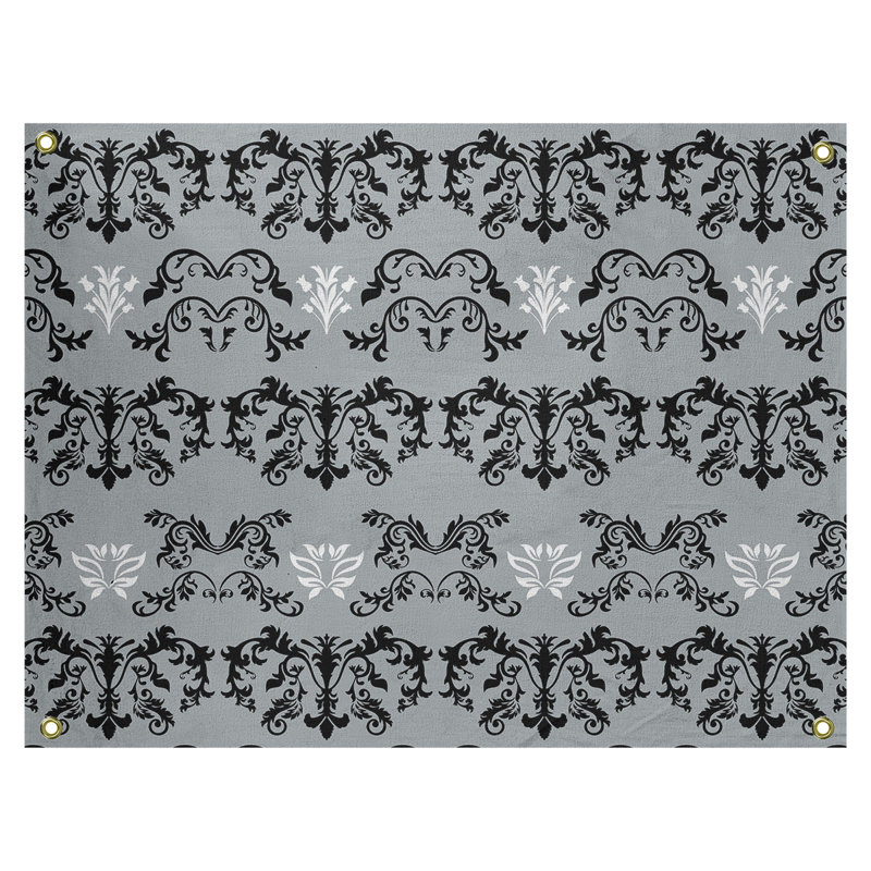 Tapisserie baroque en polyester polyester Oakland, H 26 po x l 36 po, Gris / noir / blanc