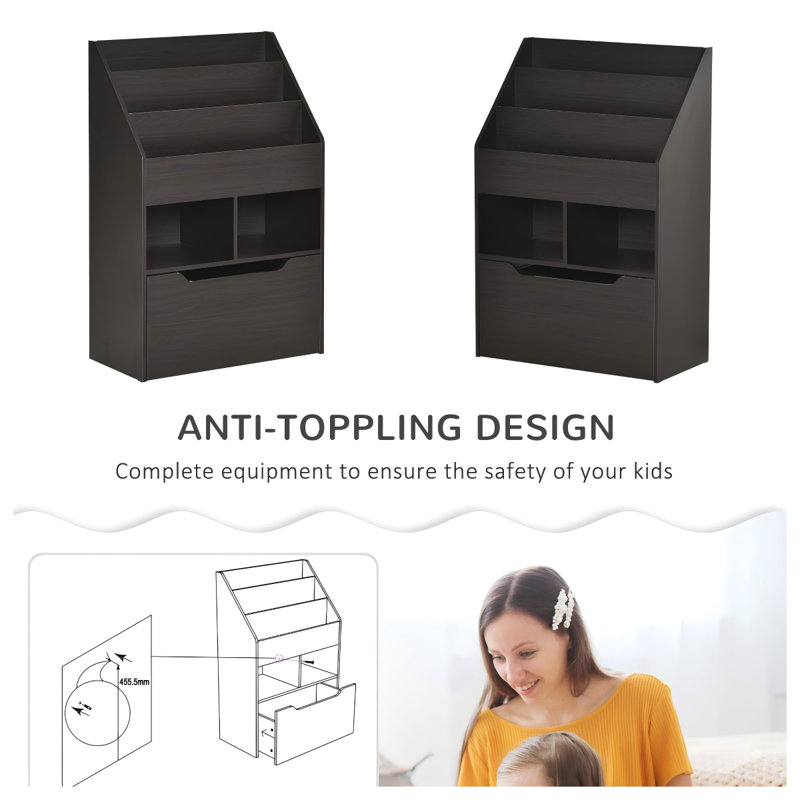 Kids Multi-Shelf Bookcase with Storage Drawer Playrooms, Brown