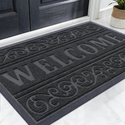 Heavy Duty Welcome Hailee 29.5X17 Inch, All-Weather Natural Rubber Doormat Low Profile, Waterproof Stain Resistant Indoor Outdoor Entrance Mat Easy Clean