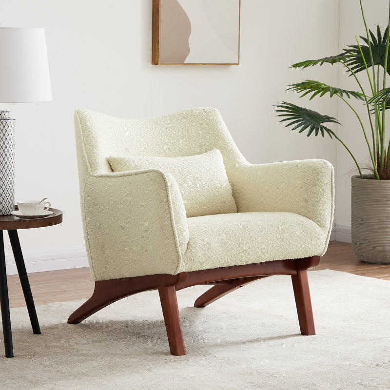 Elderon 30" Wide Armchair, Beige Boucle
