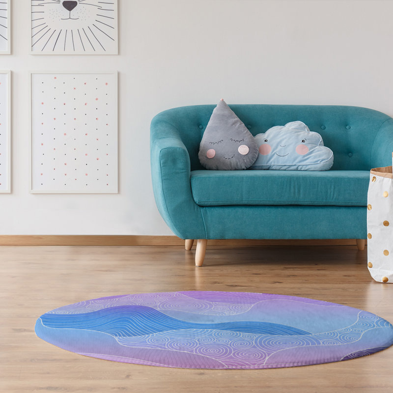 Tapis bleu/rose dégradé à la main, Rectangle 8 pi x 10 pi