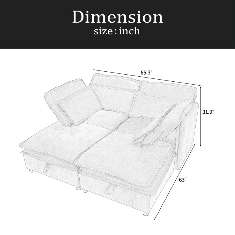 Canapé modulaire à deux couches, librement combinable, 4 places avec rangement, comprenant 4 coussins moelleux, parfait pour les salons, les bureaux et les appartements