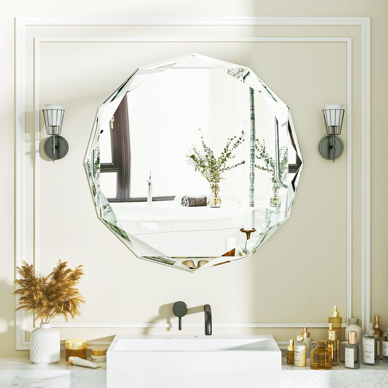 Miroir de meuble-lavabo rond sans cadre, miroir décoratif mural, 20"×20"