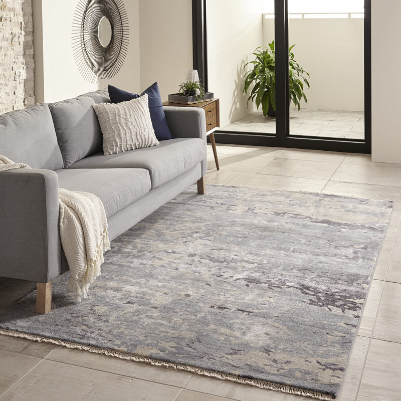 Tapis bleu noué à la main Gracie-Jane, Rectangle 5 pi x 8 pi