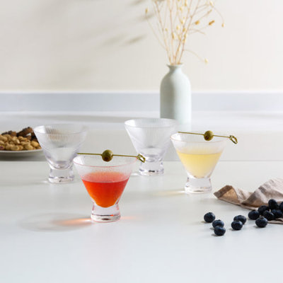  Stemless Ribbed Martini Glasses, 9 oz.