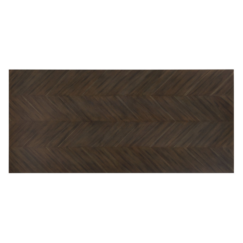 Chevron Smoked Acacia Wood Rectangular Dining Table with Brass Nickel Caps