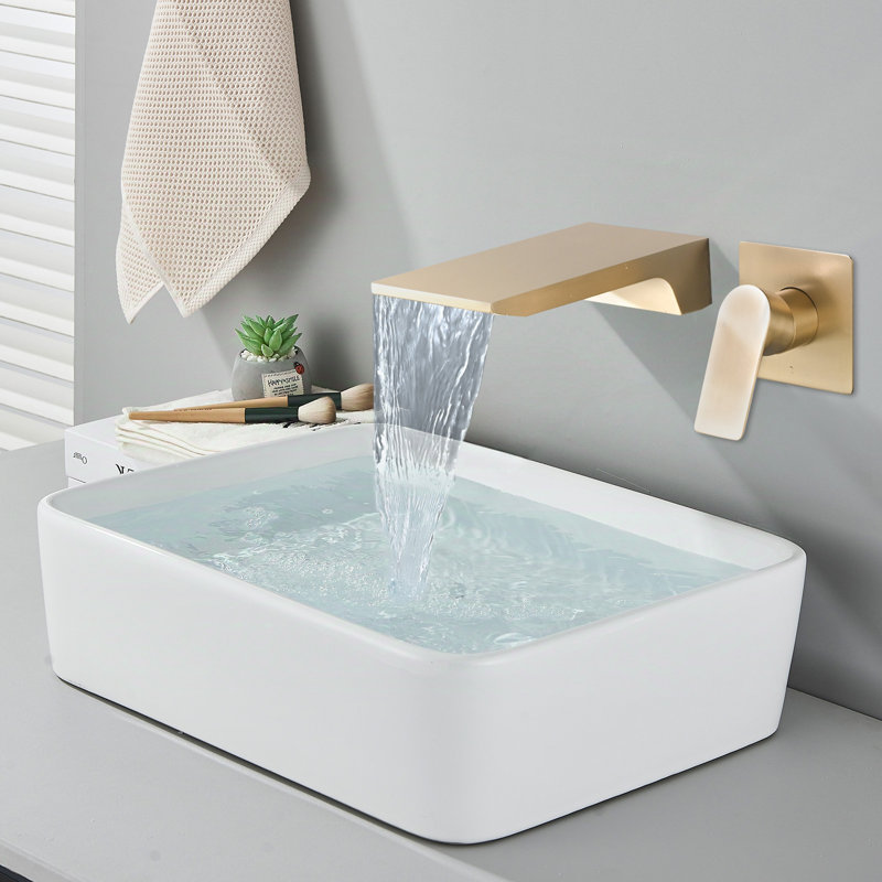 Wall Mount Waterfall Bathroom Sink Faucet, Gold