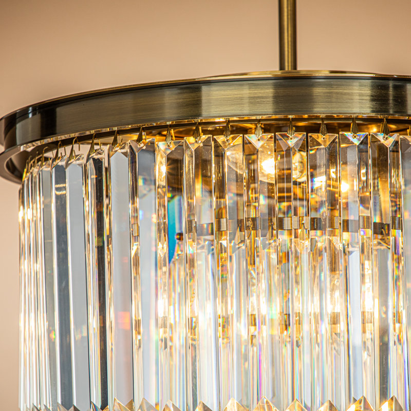 6-Lights Modern 3-Tier Round Fringe Crystal Chandelier, Gold