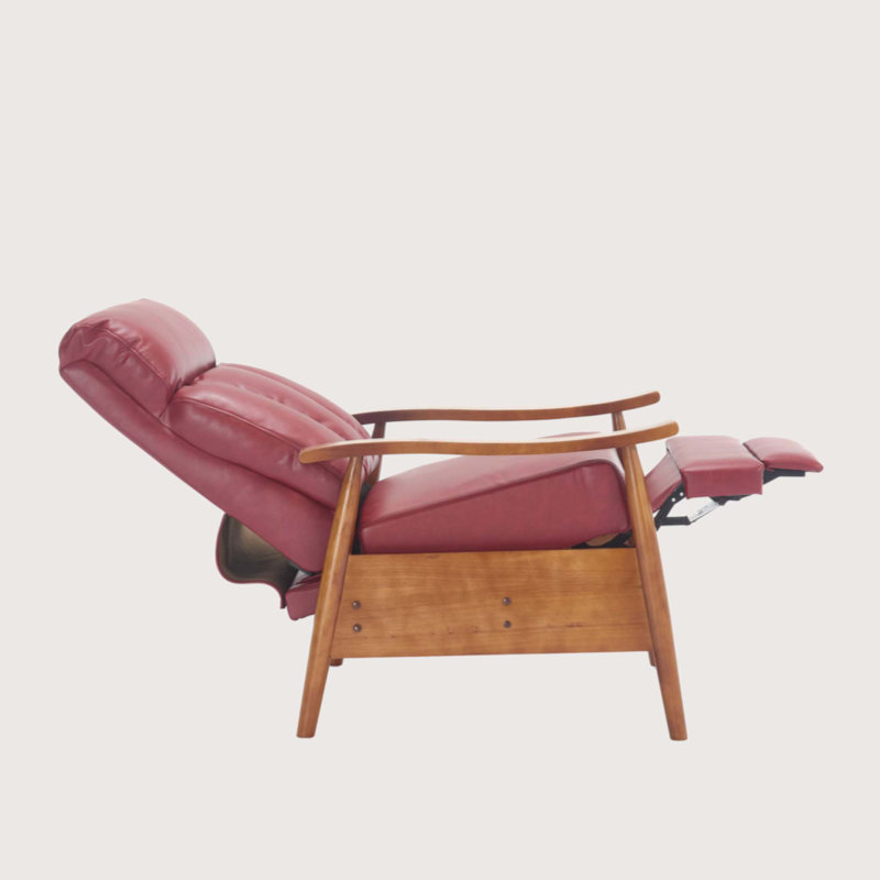 Fauteuil à cadre en bois, fauteuil d'appoint moderne pour le salon, Simili cuir rouge vin