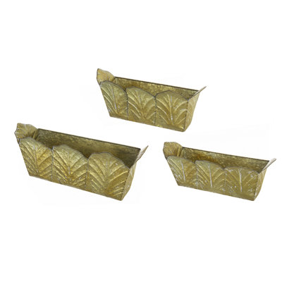 Set Of 3 Rustic Wall Metal Planter, L:21.7X8.7X8" M:21.3X8x7.7" S:18X7x7"