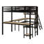Lit mezzanine en L avec tablettes de rangement et deux bureaux intégrés