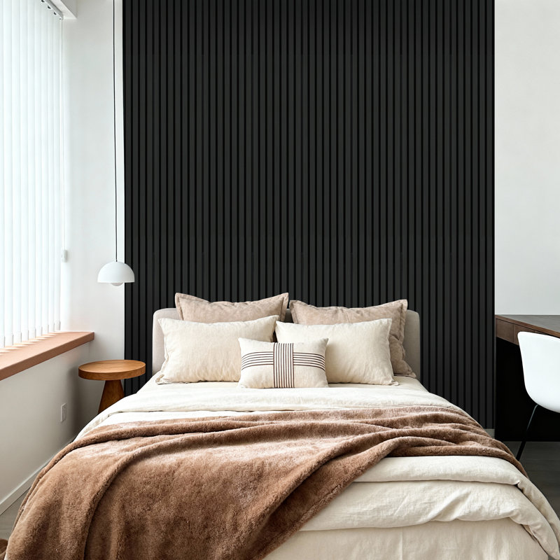 Panneaux muraux à lattes en bois pour mur Luxdecor, Noir