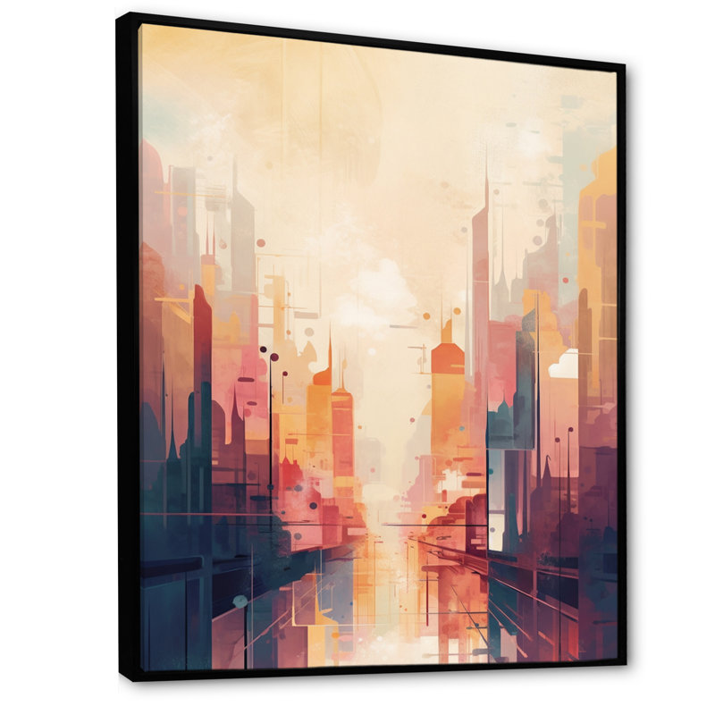Paysage urbain moderne I - art mural urbain, H 20 po x l 12 po x P 1 po, Toile avec cadre flottant noir