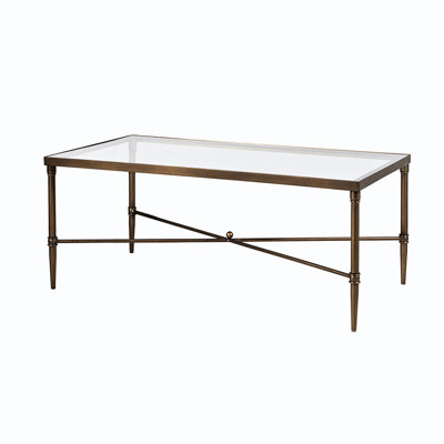 5Mm Tempered Glass Fitted Metal Bronze Frame Rectangle Coffee Table, 44Wx24dx17.96H", Assembly Required Table With Solid & Top,