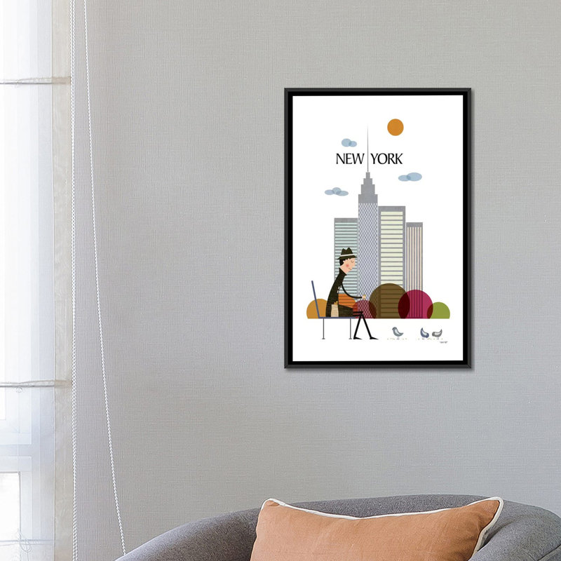 « new york », impression sur toile, H 60 po x l 40po x P 1,5 po, Toile avec cadre noir, Pas de tapis