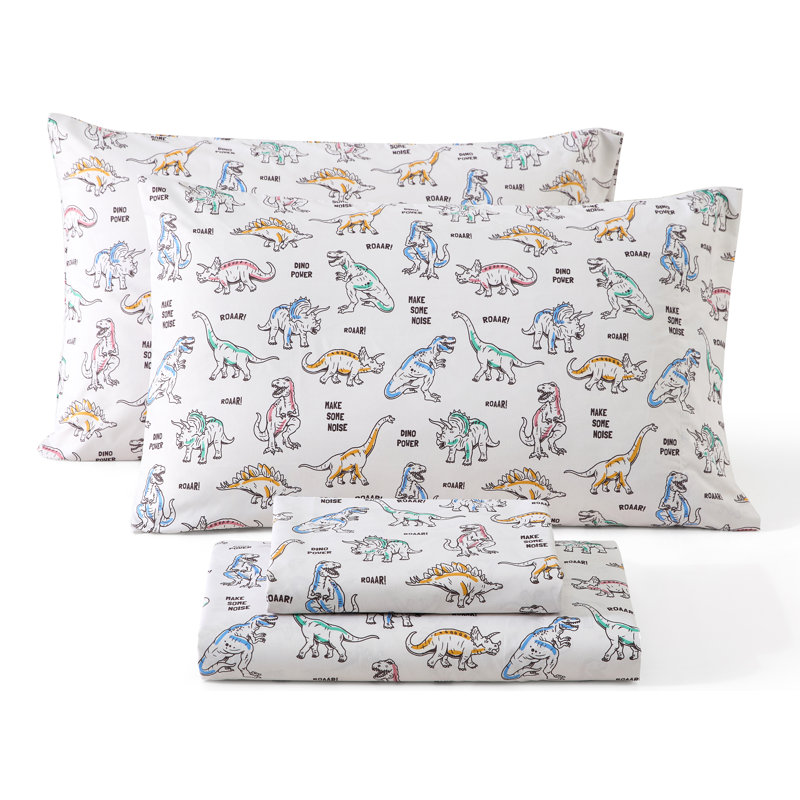 HLC.ME Power Dinosaur Printed Kids Bed Sheets - 4 Piece Patterned Bed Sheet Set - Wrinkle Resistant & Ultra Soft - Fits Mattresses up to 15 Inches Deep - Full