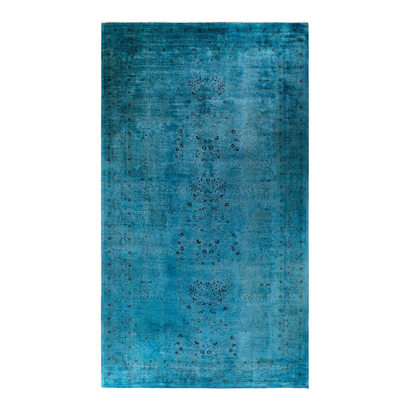 Tapis bleu noué à la main Mazarine, unique en son genre - bleu