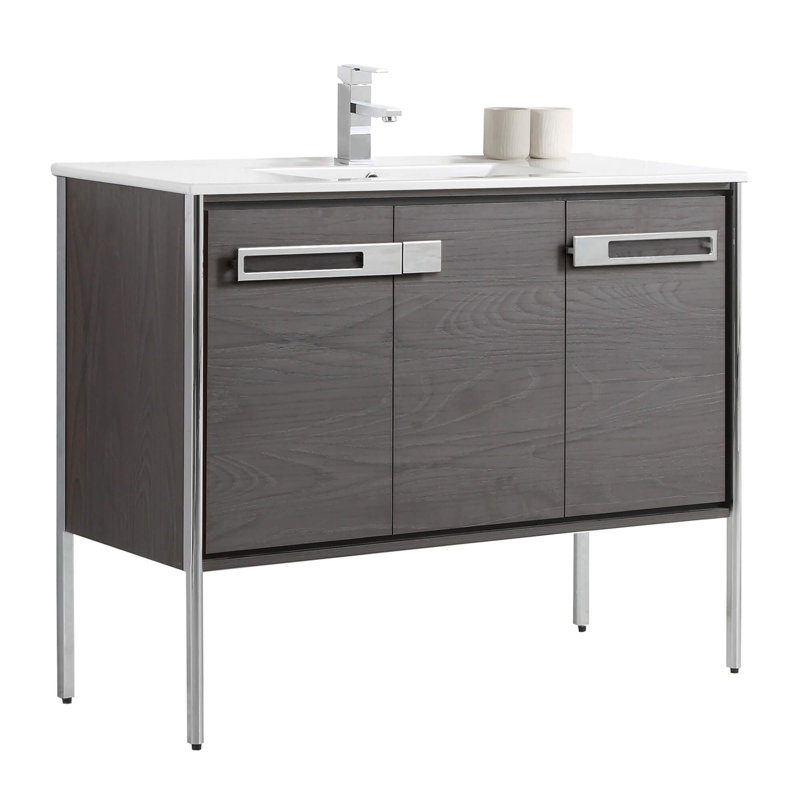 Meuble-lavabo simple 42 po, Chêne noir, Chrome poli