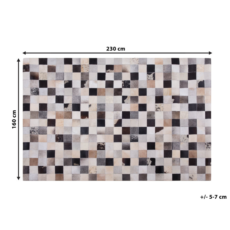 Emiliano Chequered Leather Hand Woven Area Rug, Rectangle 160 x 230cm