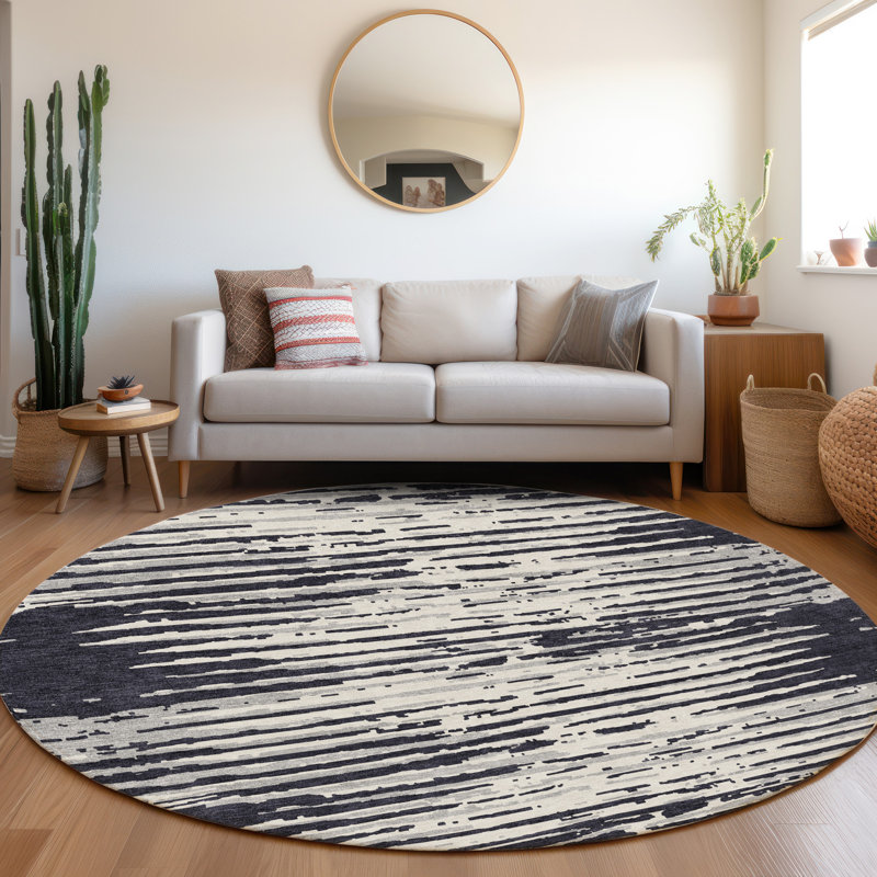 Tapis noir Prisco lavable à la machine de qualité supérieure, Rond 8 pi