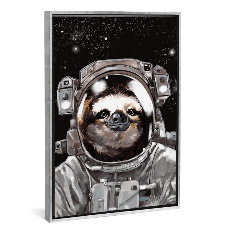 « astronaute sloth selfie », art, H 60 po x l 40po x P 1,5 po, Toile avec cadre argenté