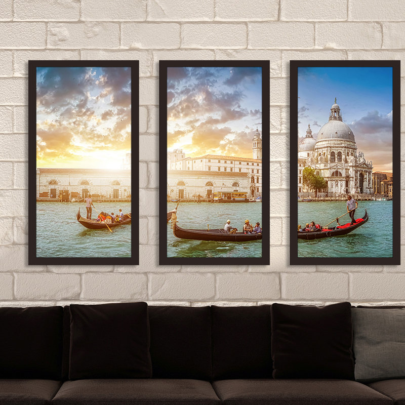 Venise, Italie - ensemble de 3 reproductions de photos encadrées, H 25,5 po x l 40,5 po x P 1 po