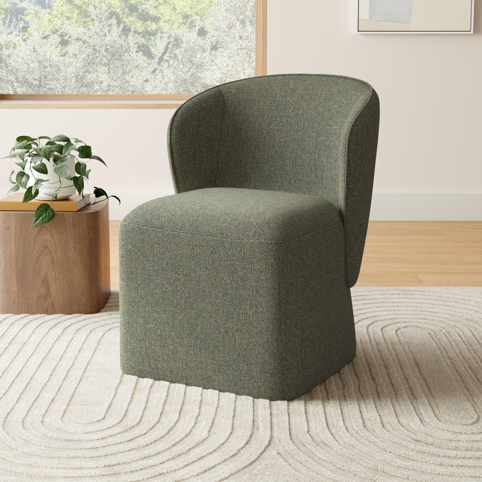 Niha Swivel Linen Dining Chair, Nathan Hemp Tweed