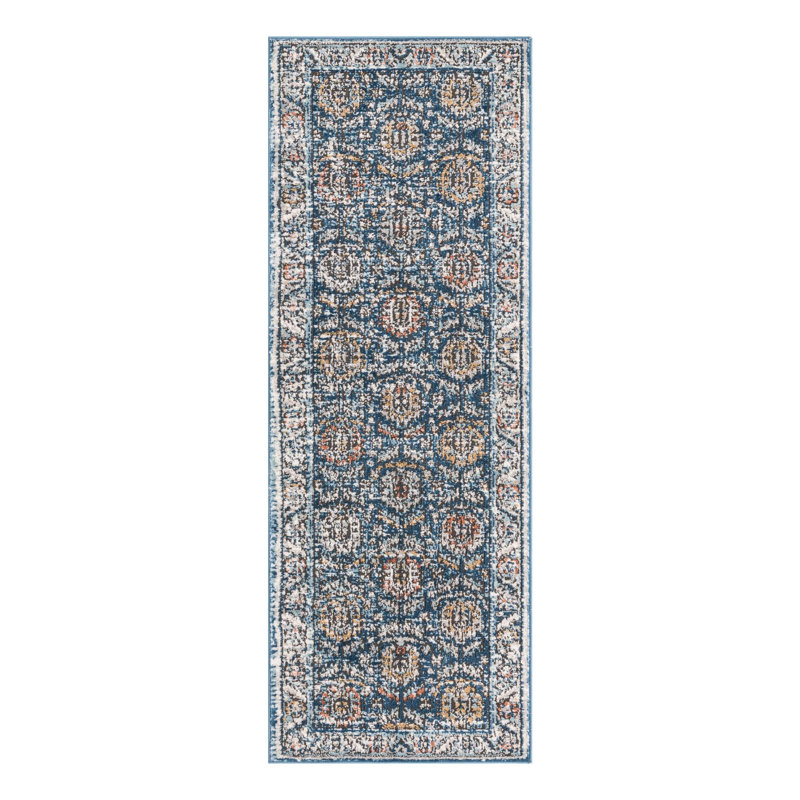 Tapis oriental bleu / blanc cassé / brun clair Weingartner, Tapis de couloir 2 pi x 8 pi