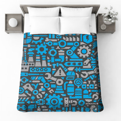 Industrial Machinery Icons Quilted Bedspread All Sizes