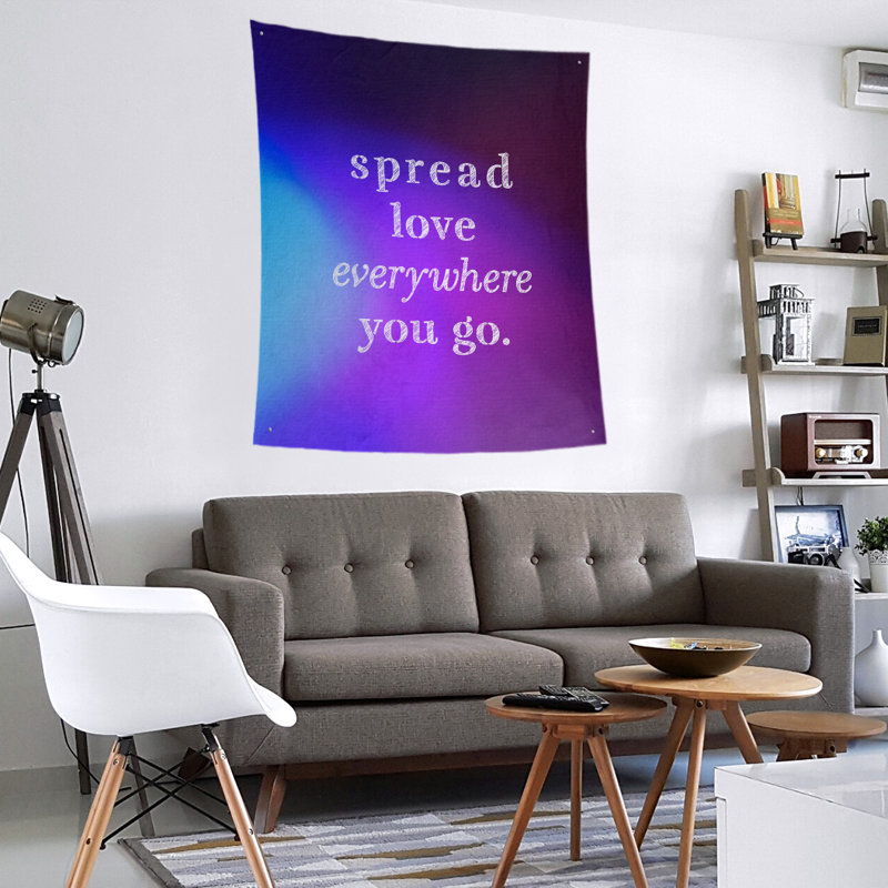 Tapisserie de polyester à l’quoted love quot, H 60 po x l 51 po, Bleu / Mauve