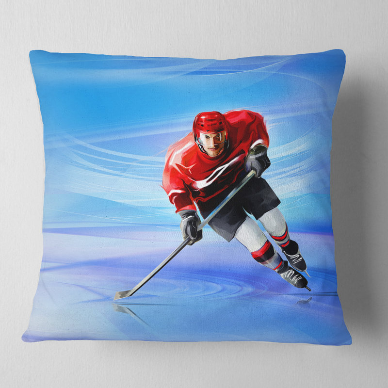Male Hokey Player - Portrait Printed Pillow, Throw Pillow, 16" x 16"