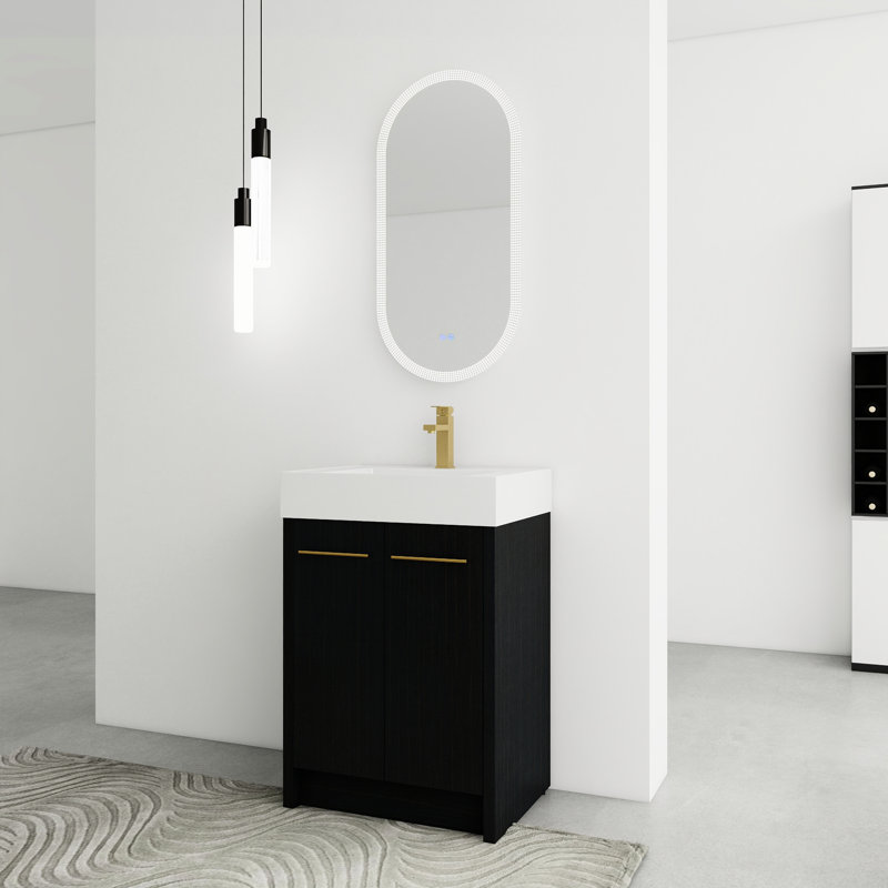Meuble-lavabo de 24 po avec lavabo en résine, porte à fermeture douce, couleur châtaignier noir, ameublement contemporain, évier de rangement spacieux et 24 po, châtaignier, idée de décor moderne, grand