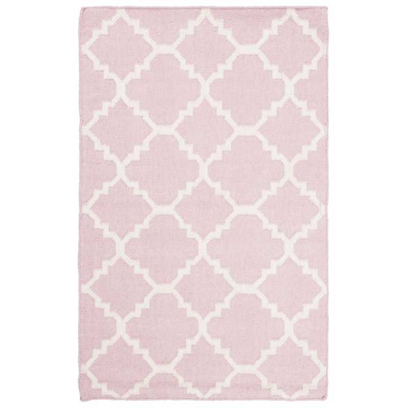 Milltown Hand Woven Flat Weave Wool/Cotton Geometric Rug in Pink/Ivory, Rectangle 2'6" x 4'
