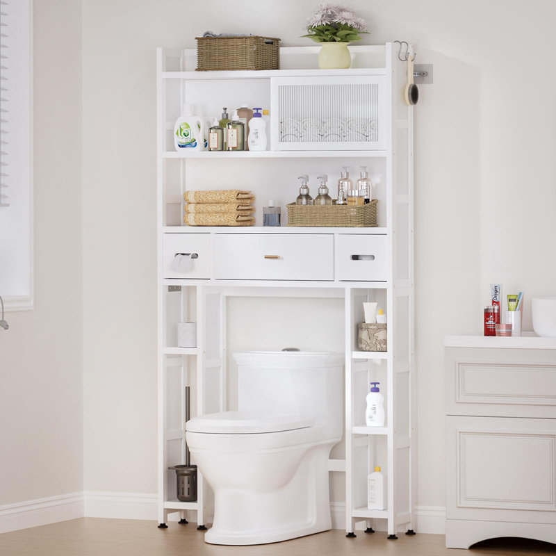 Over The Toilet Storage Cabinet with Acrylic Sliding Door Panel, White
