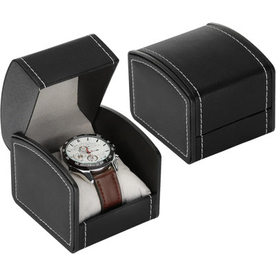 Coffret-cadeau de luxe pour montre individuelle avec coussin amovible, étui en cuir PU pour montre-bracelet, présentoir et rangement (noir)