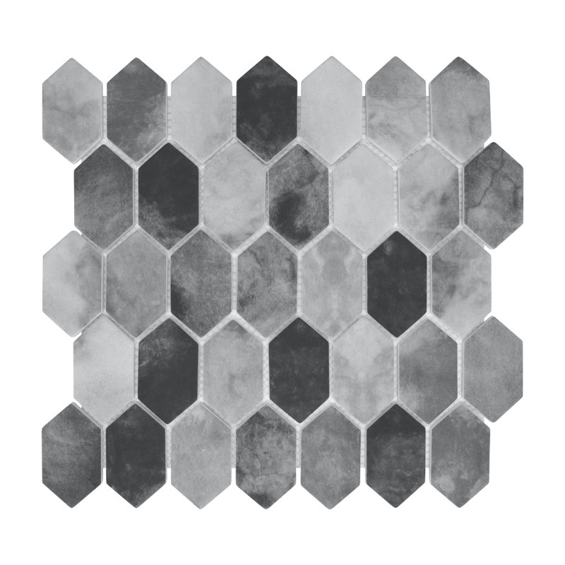10.75" x 10.12" Picket Hexagon Recycled Glass Floor & Wall Mosaic Tile, Gray